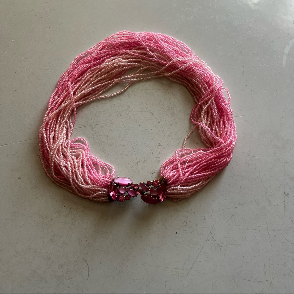 Vintage pink seed bead necklace